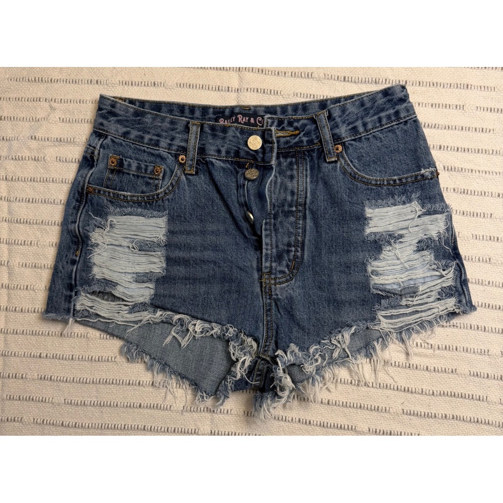 Bailey Ray & Co Womens Distressed Denim Shorts Blue High Rise Cut Off Size 6